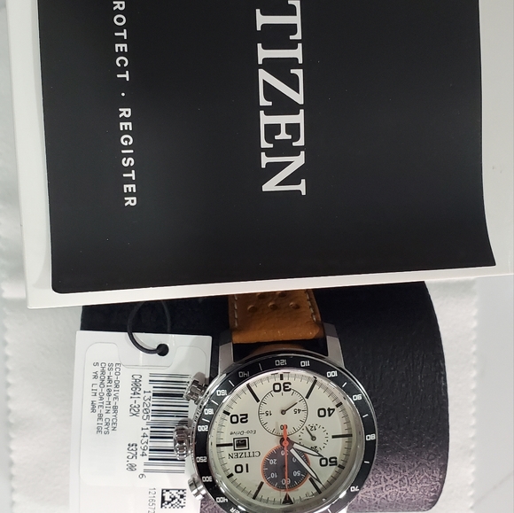 Citizen CA0641-32X Men's 44mm Ivory Dial Tan Leather Strap Chrono Leather Band - Picture 2 of 10